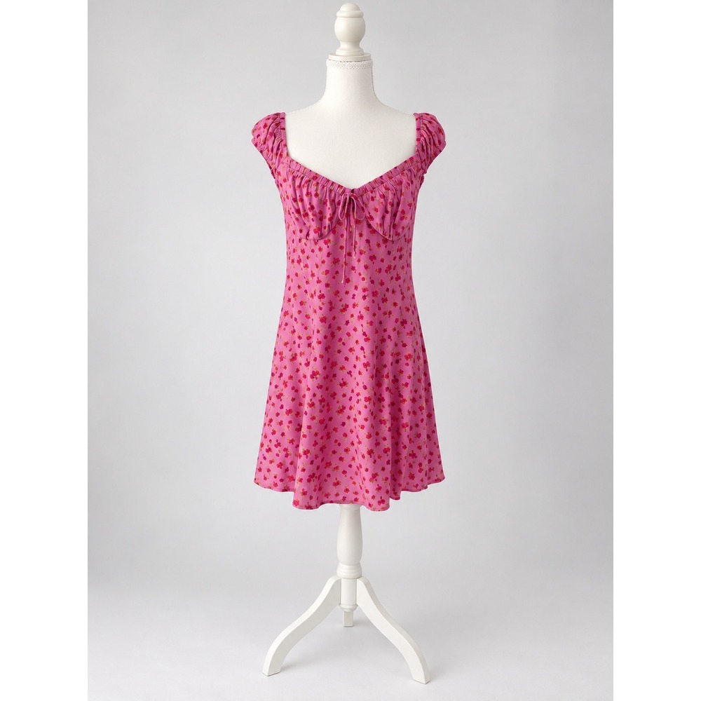 Cottagecore Coquette Fairycore Wild Fable Pink Floral Smocked Mini Dress